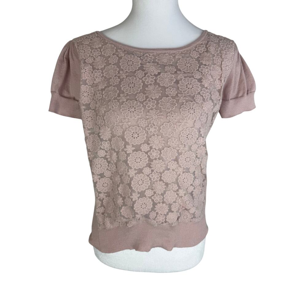 Rope Picnic Womens Pink Lace Floral Short Sleeve Romantic Cottagecore Blouse 38